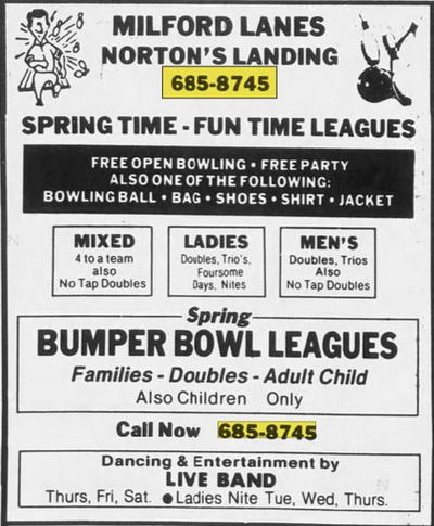 Milford Lanes - Apr 1987 Ad (newer photo)